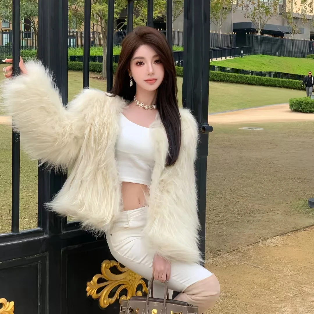 2024冬新款仿狐狸毛皮草外套女短款修身年轻水貂毛绒貉子毛毛大衣