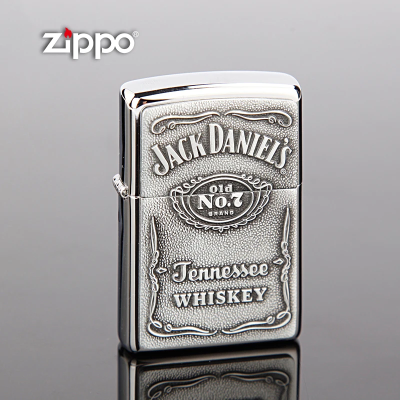 ZIPPO正品防风打火机 贴章银色杰克丹尼酒标250JD.427 纪念款纯铜