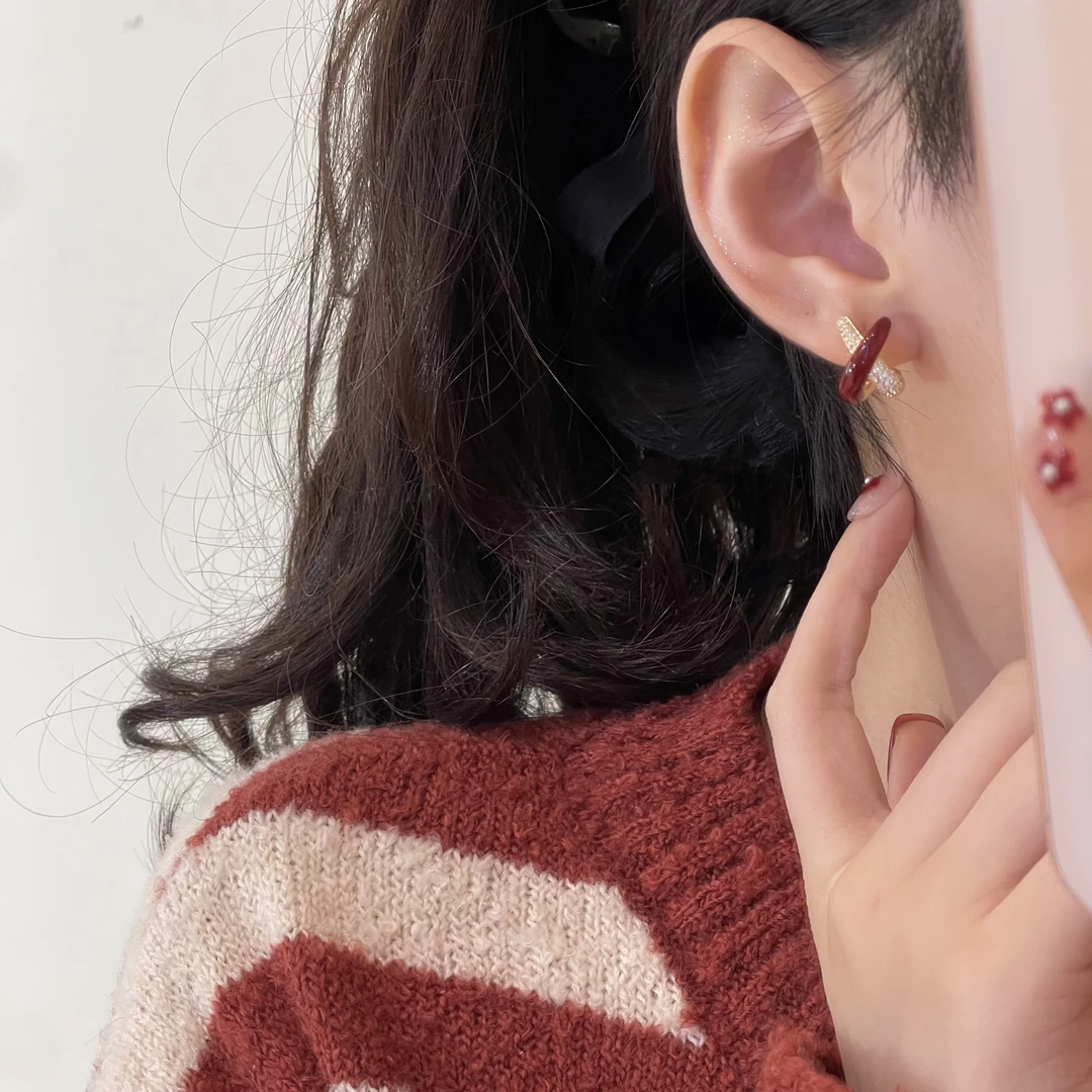 韩芸汐 A-97 韩版交叉滴釉高级设计感精致轻奢耳钉