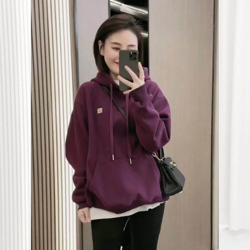 高级感超好看加绒加厚卫衣女2023新款爆款连帽宽松长袖上衣秋冬季