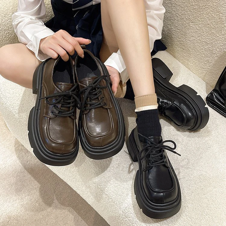 方头英伦风小皮鞋女2023秋季新款日系jk单鞋舒适百搭厚底乐福时尚