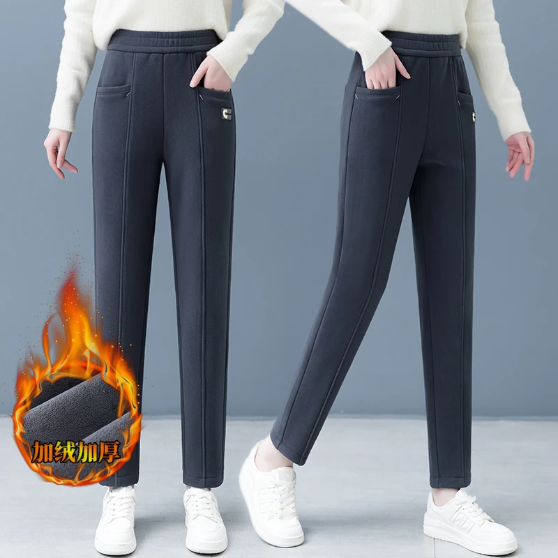 加绒保暖休闲裤女2023年秋冬新款宽松显瘦哈伦裤高腰百搭保暖女裤