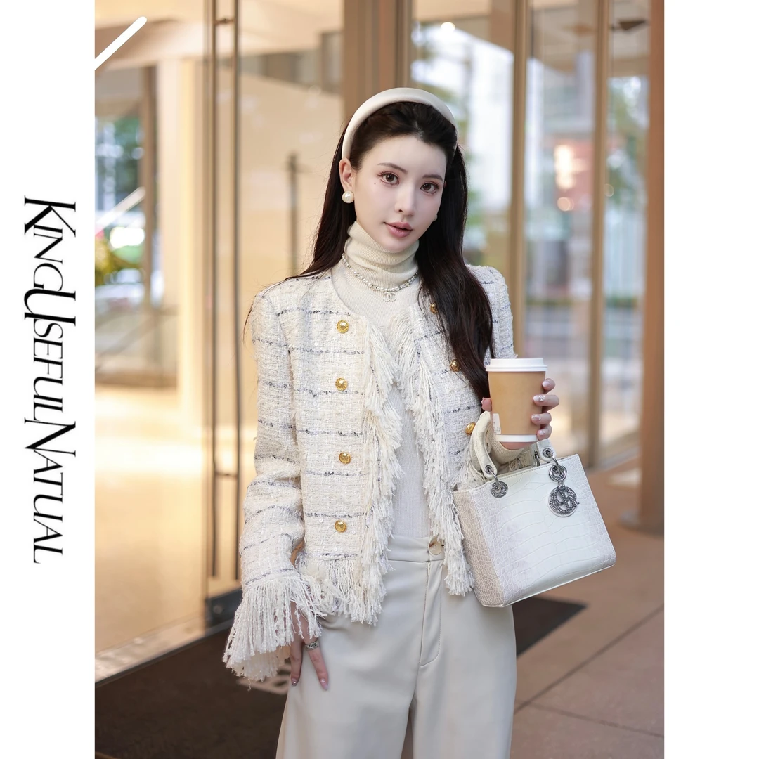 KUN【白金秀场】矜贵主义 重磅羊毛混纺拼接拉毛流苏精致小香外套