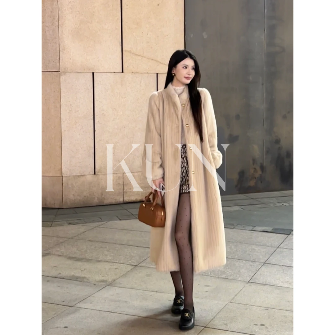 KUN【柏林故事】中长款宽松立领软糯慵懒风女大衣外套秋冬