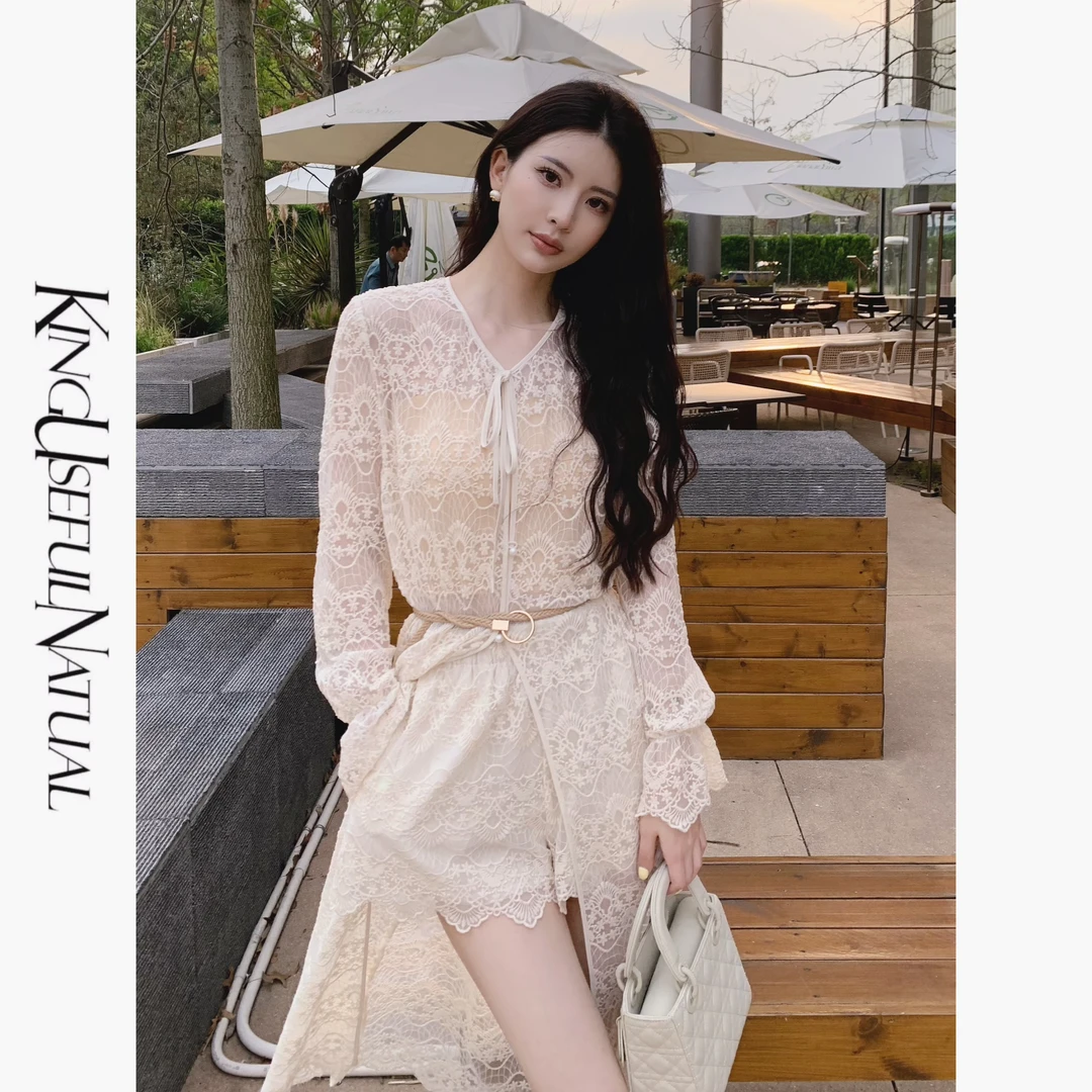 KUN【往事 2.0】 茶歇法式 可甜可盐收腰显瘦镂空蕾丝套装