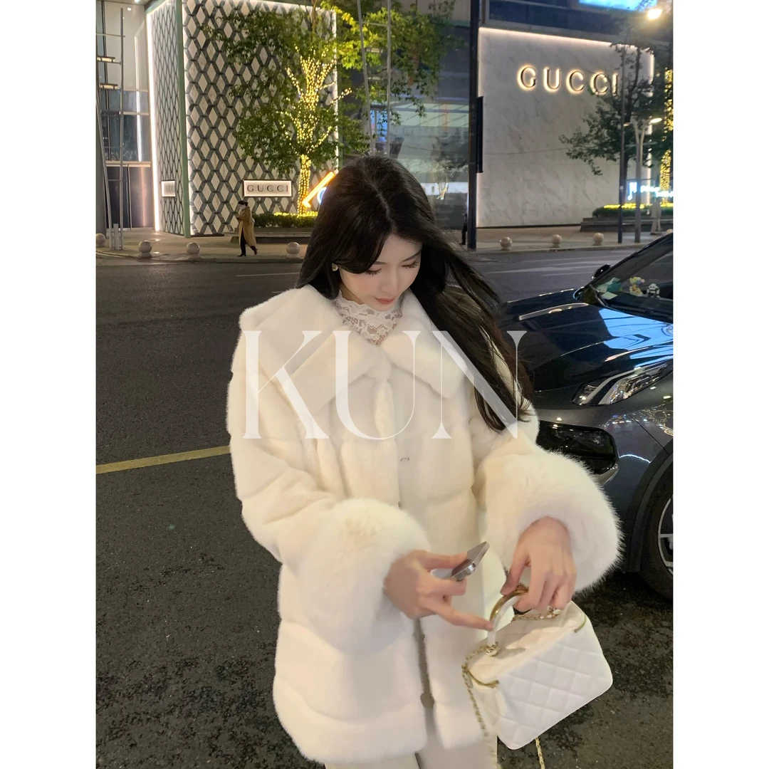 KUN【巴黎邂逅】米白色环保毛毛外套女宽松优雅气质2023秋冬新款