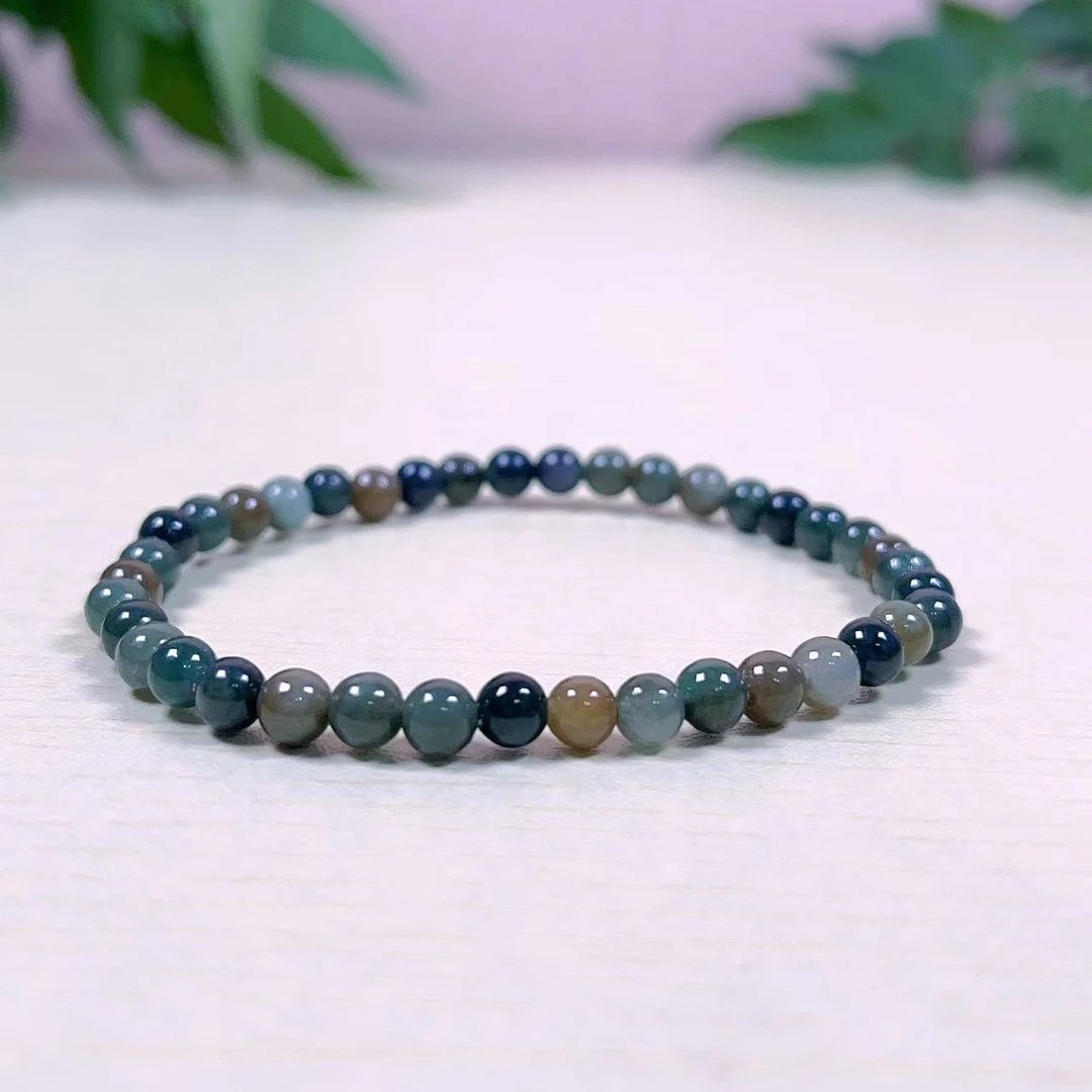 天然翡翠手串手链女款手工单圈素圈彩色渐变情侣简约闺蜜珠珠精美