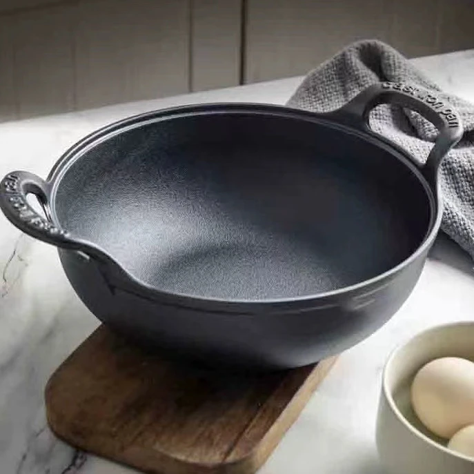 无涂层铸铁元宝锅炒锅炖锅双耳平底通用明火电磁炉多功能锅20CM