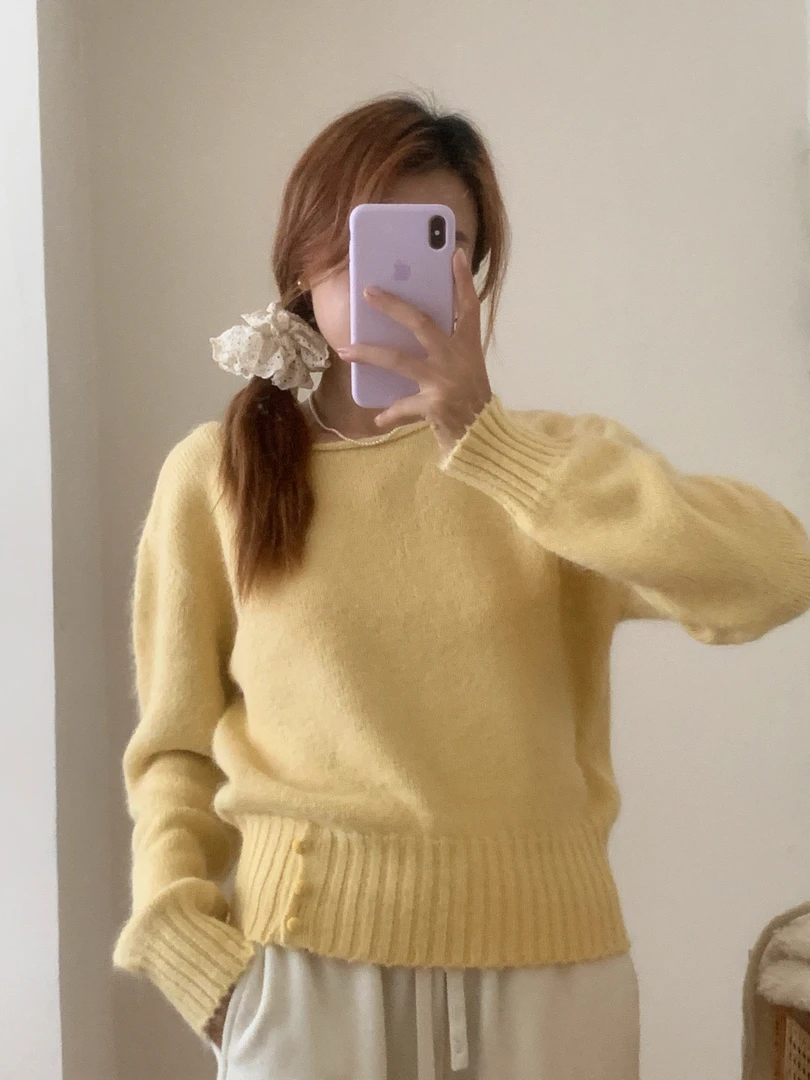 【楠楠】软糯糯兔毛收腰一字肩毛衣