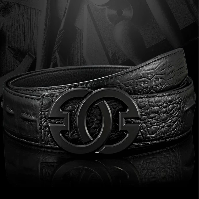 男款腰带休闲鳄鱼纹牛皮男士时尚潮流高档黑色年轻人平滑扣真皮带