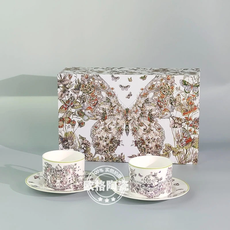 欧式创意田园风24早春系列蝴蝶马克杯水杯咖啡杯碟对杯情侣闺蜜杯