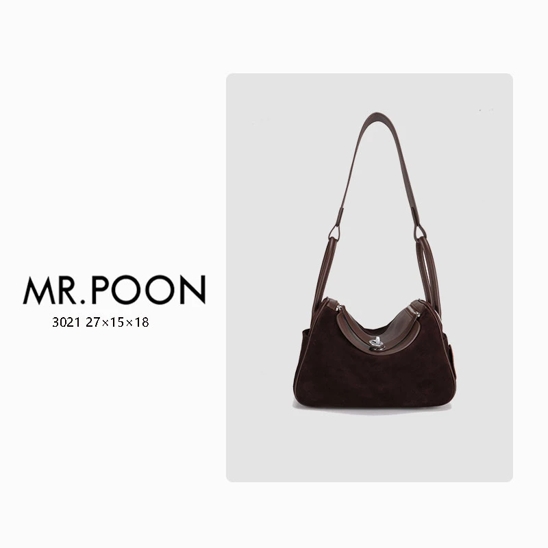 Mr.Poon/潘先生新款冬季女士时尚翻牛皮单肩包小众女包轻奢手提包