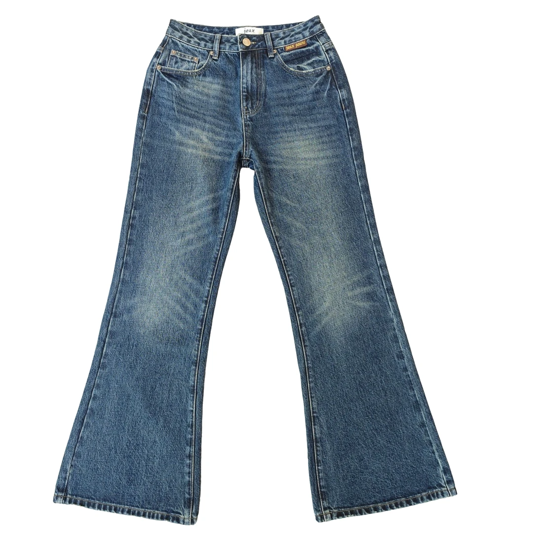 JEAX9608902复古怀旧款牛仔时尚百搭中高腰直筒微喇叭裤女款