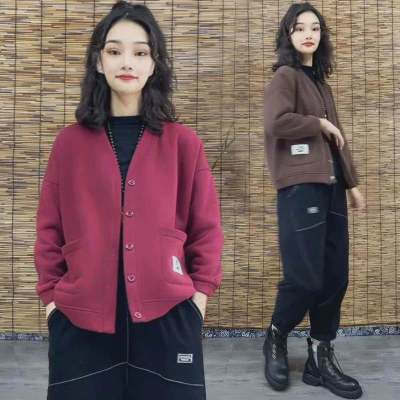 卫衣女秋冬季加绒加厚2024新款中年休闲时尚洋气宽松妈妈开衫外套