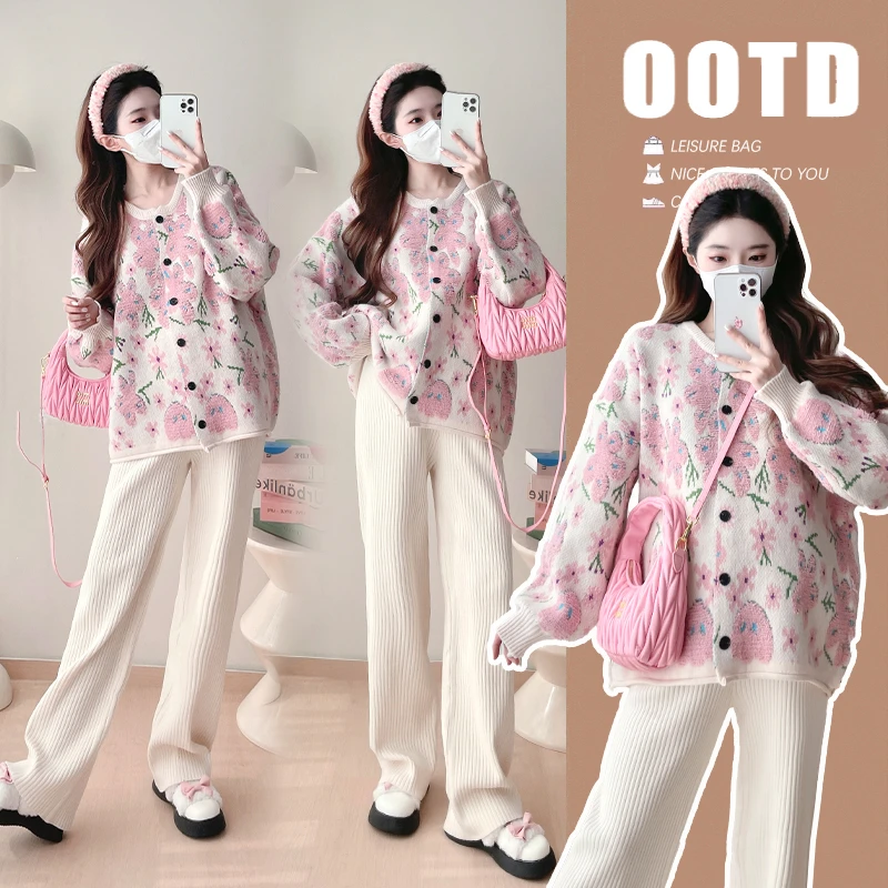 孕妇装加厚甜美外套开衫宽松韩版百搭遮肚不显怀孕妇外穿孕妇上衣