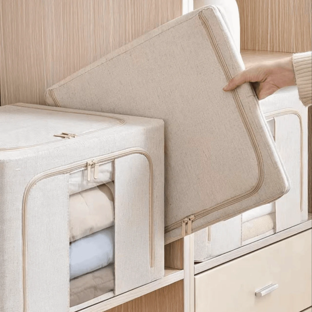 整理师推荐天山棉麻收纳箱 布艺整理箱家用可折叠加粗钢架卧室.6