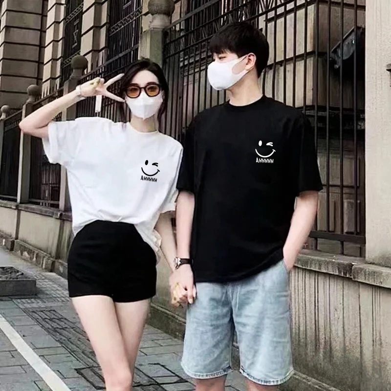 【001-099】ET纯棉t恤男女潮牌青年短袖夏季潮流百搭圆领宽松情侣装