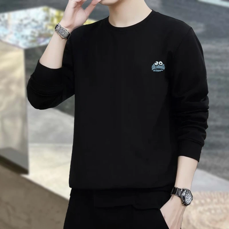 ins卫衣男圆领加绒棉2025新款卡通动漫印花上衣春秋款无帽打底衫