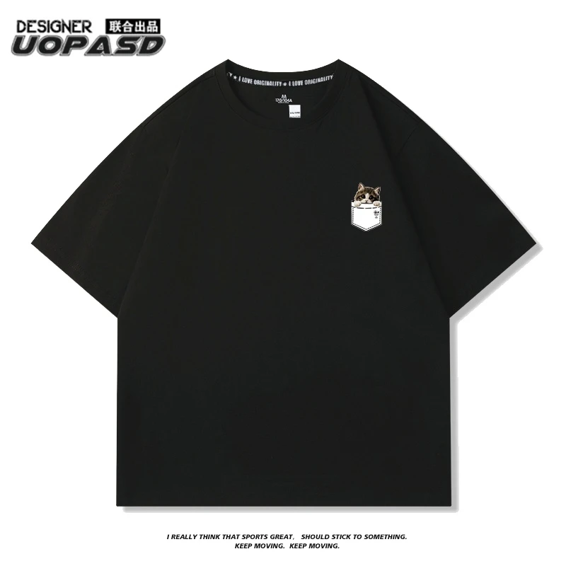 小猫咪 男生t恤短袖纯棉2025新款半袖男夏季潮牌宽松重磅情侣体恤