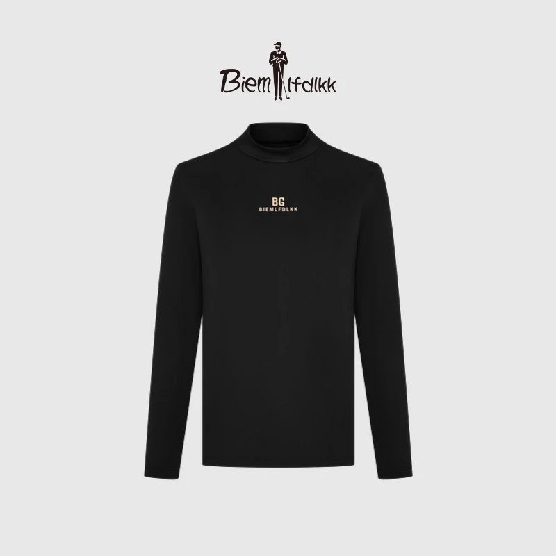 【弹力亲肤】比音勒芬秋雅丹风小高领打底衫女字母印花保暖长袖T恤