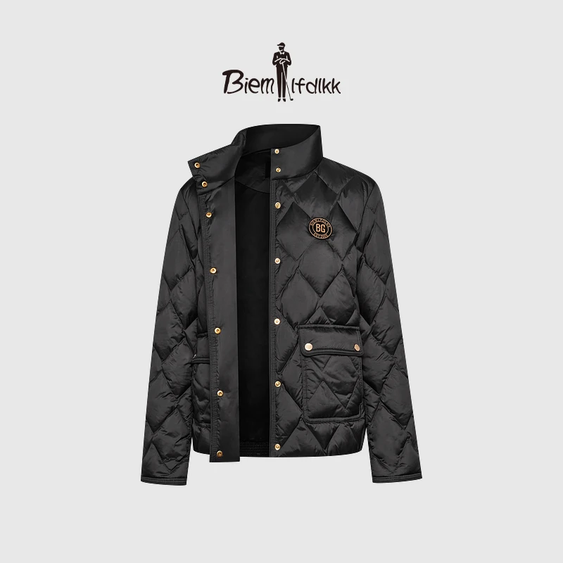 【法国进口羽绒】比音勒芬秋冬女外套防风保暖立领短款羽绒服白鸭绒