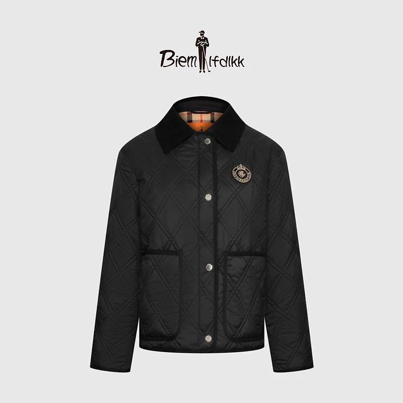 【超轻绗缝面料】休闲通勤比音勒芬秋冬女短款复古外套菱格翻领棉服