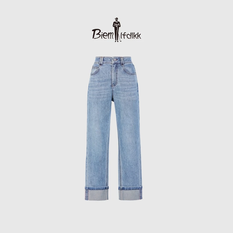 【蚕丝棉】比音勒芬春春秋女士弹力亲肤直筒轻奢桑蚕丝牛仔裤