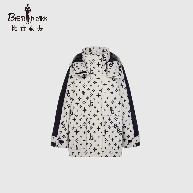 休闲通勤【复合功能性面料】比音勒芬冬季新款女老花防风保暖羽绒服