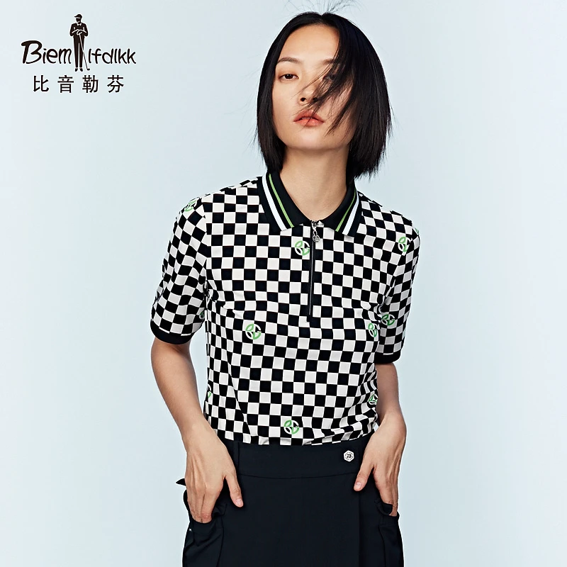 【意大利欧怡尚士】比音勒芬夏时尚活力棋盘格女士短袖千鸟格polo衫