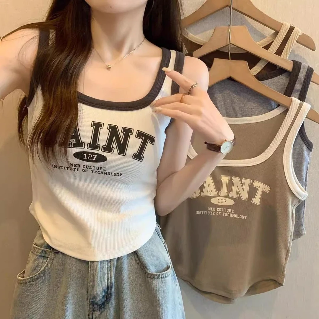 纯棉大码胖MM美式吊带背心欧美风2023年新款运动背心修身外穿女夏