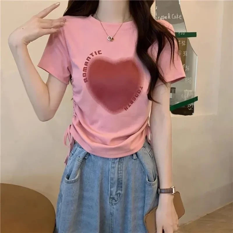 胖mm大码女装夏季新款美式正肩短袖t恤修身显瘦遮肉短款辣妹上衣