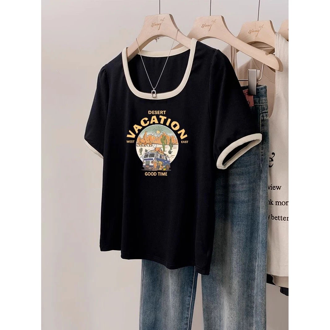 大码女装胖MM显瘦短袖t恤夏季2024年新款遮肚藏肉洋气正肩上衣服