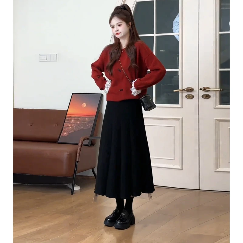 一整套初冬穿搭2025新款软糯洋气减龄针织毛衣半身裙套装女两件套