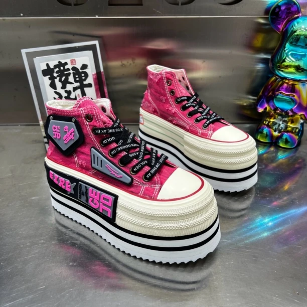 主播推荐2024年厚底帆布重工拼接色系带小个子潮鞋