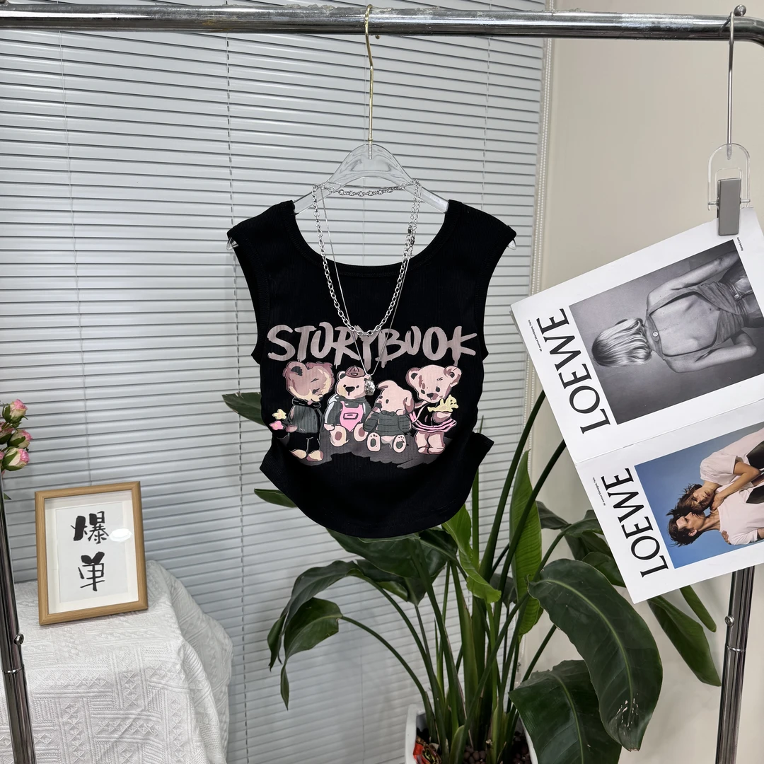 【涵妈推荐】女童夏装时髦卡通印花吊带儿童装夏季外穿短款背心