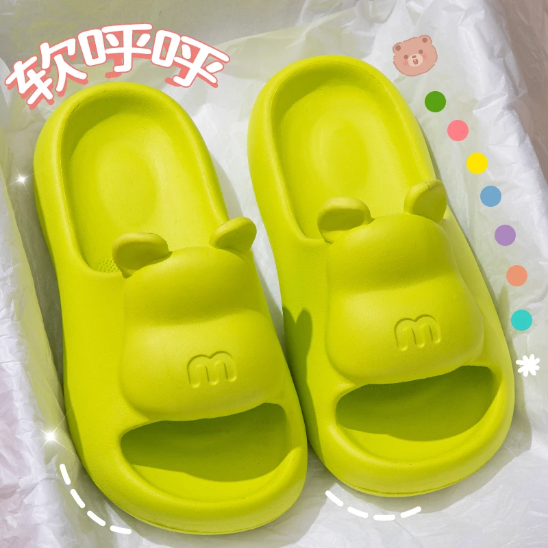 新款小熊凉拖鞋平底拖鞋立体耳朵可爱情侣浴室防滑凉拖