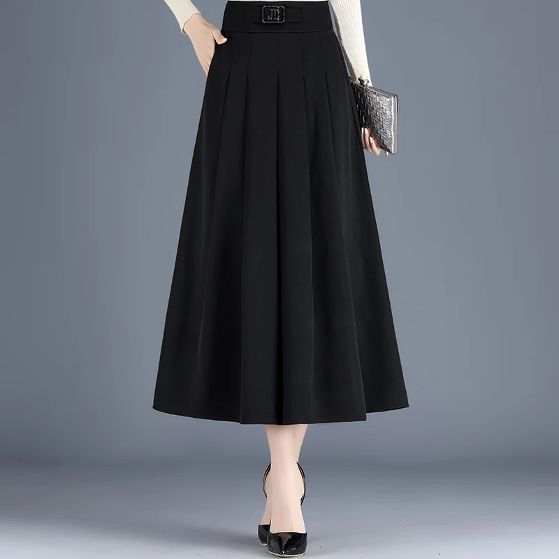 A字裙半身裙女中长款大摆裙2025春秋新款高腰百褶裙休闲气质裙子