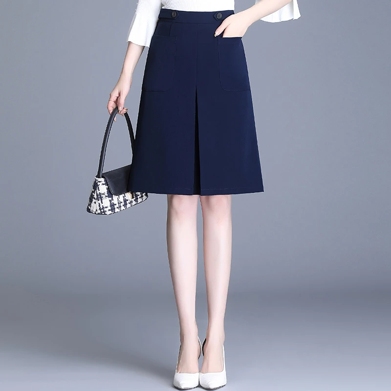 藏蓝OL职业中裙a字裙女春秋2025新款半身裙通勤显瘦西装裙包臀裙