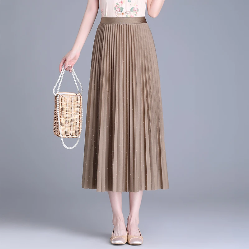 韩版百褶半身裙女春夏2025新款松紧高腰显瘦垂感a字裙百搭中长裙
