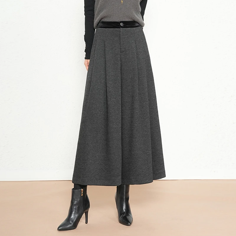 简约复古羊毛呢裙裤女2024秋冬新款高腰显瘦气质厚款八九分阔腿裤