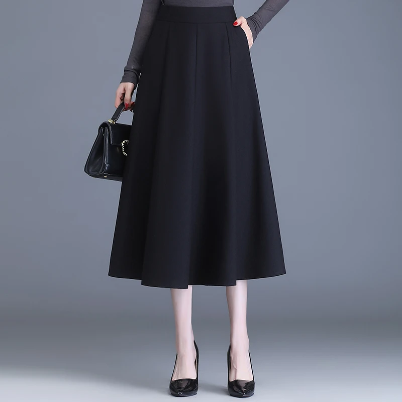 时尚遮肉显瘦A字裙半身裙女长裙春秋新款高腰百褶休闲大摆裙