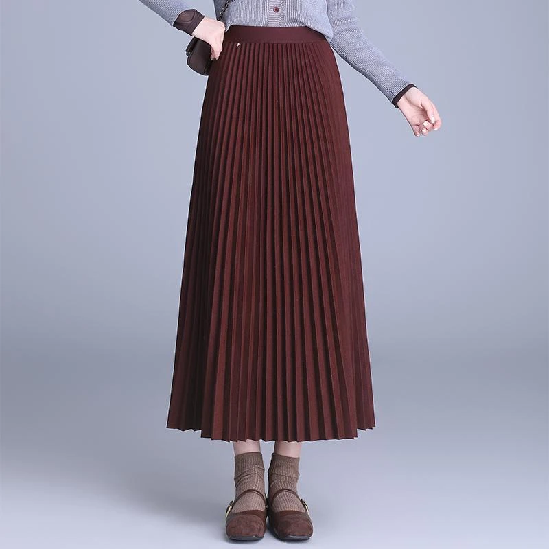 毛呢百褶裙女秋冬新款高腰垂感显瘦a字半身裙气质遮胯长裙子