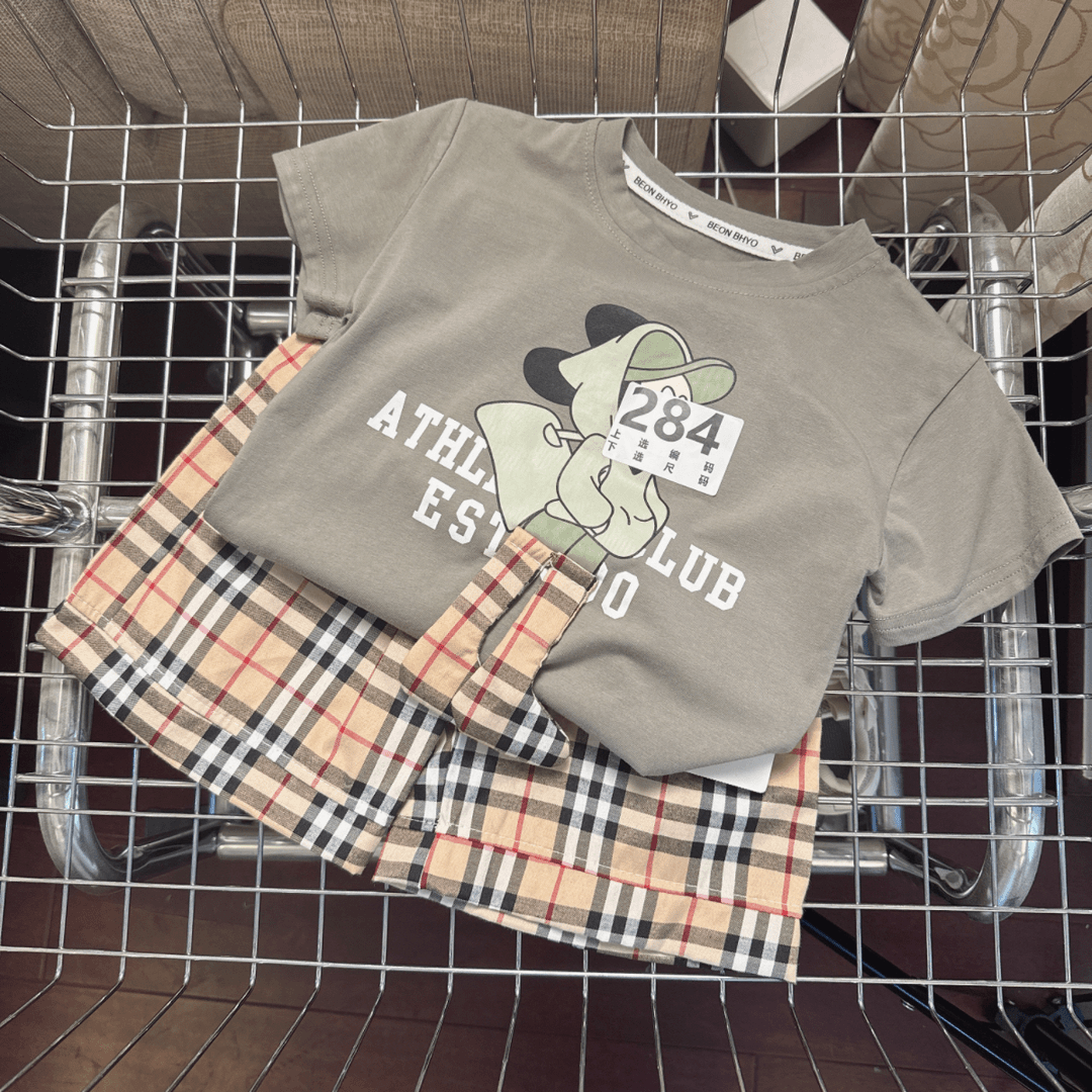 儿童套装男童洋气宝宝夏季夏装格子裤套装上衣男童洋气宝宝夏季