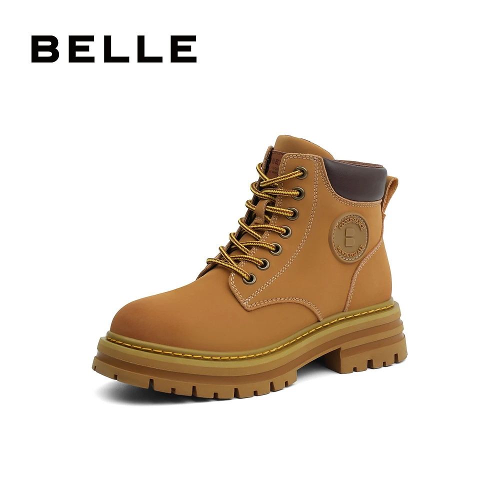 百丽高端复古工装靴女2023春新商场同款厚底个性Y4P1DDD3