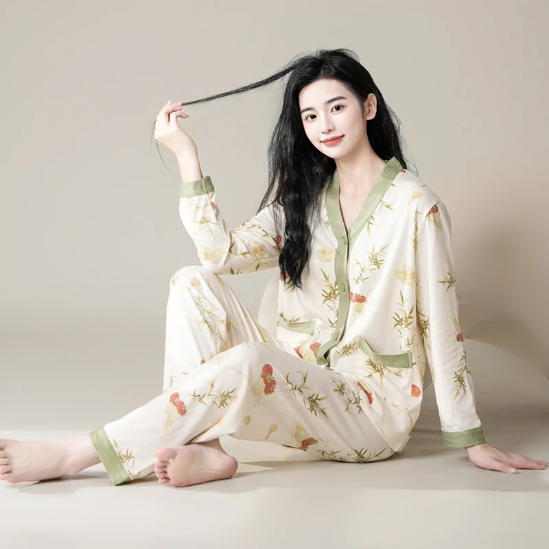 【秋柿夏竹睡衣】2024秋季新款柔软舒肤绵+弹力氨纶家居服套装58720