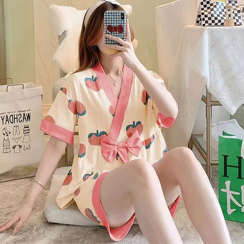 “水蜜桃”女式睡衣两件套舒适减龄短袖短裤休闲ins家居服套装82102