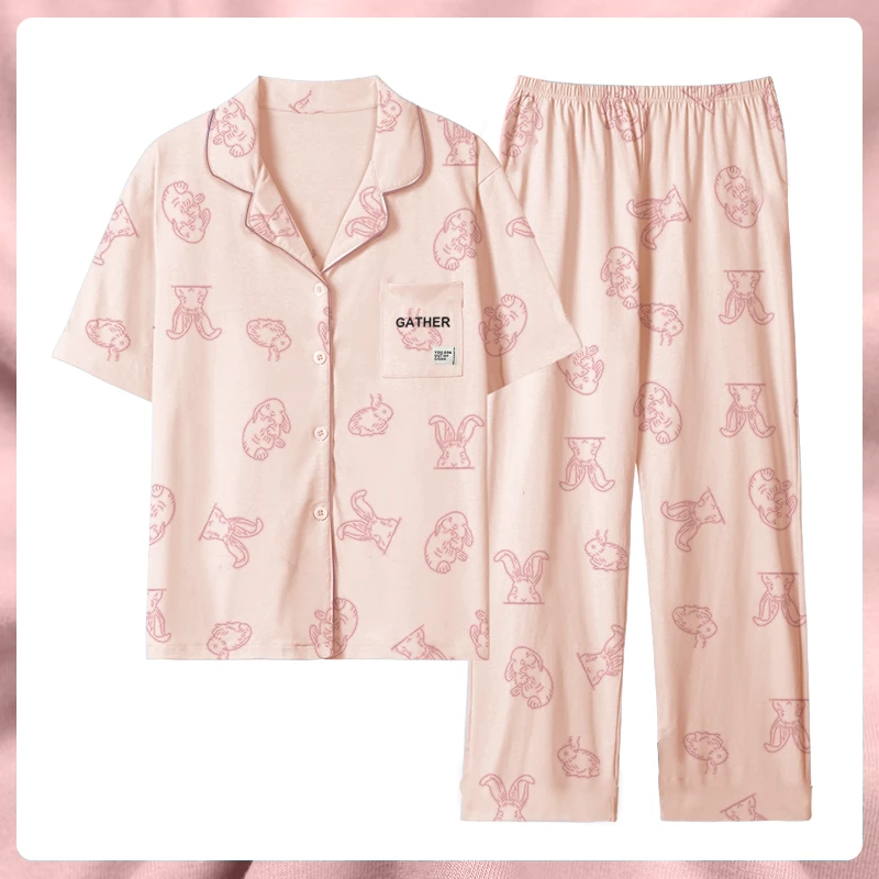 【纯棉小兔子睡衣】2024夏季新款舒适休闲全棉女家居服套装82207