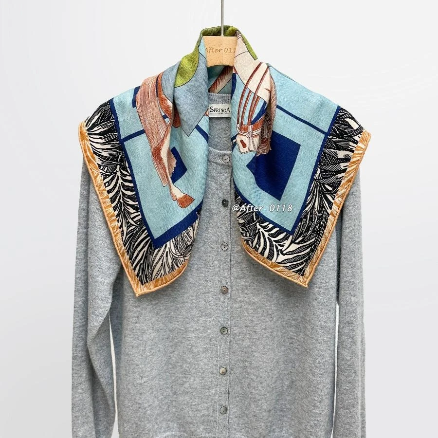 After【优雅骑士】双面异色 气质桑蚕丝真丝羊毛丝巾围巾中方巾