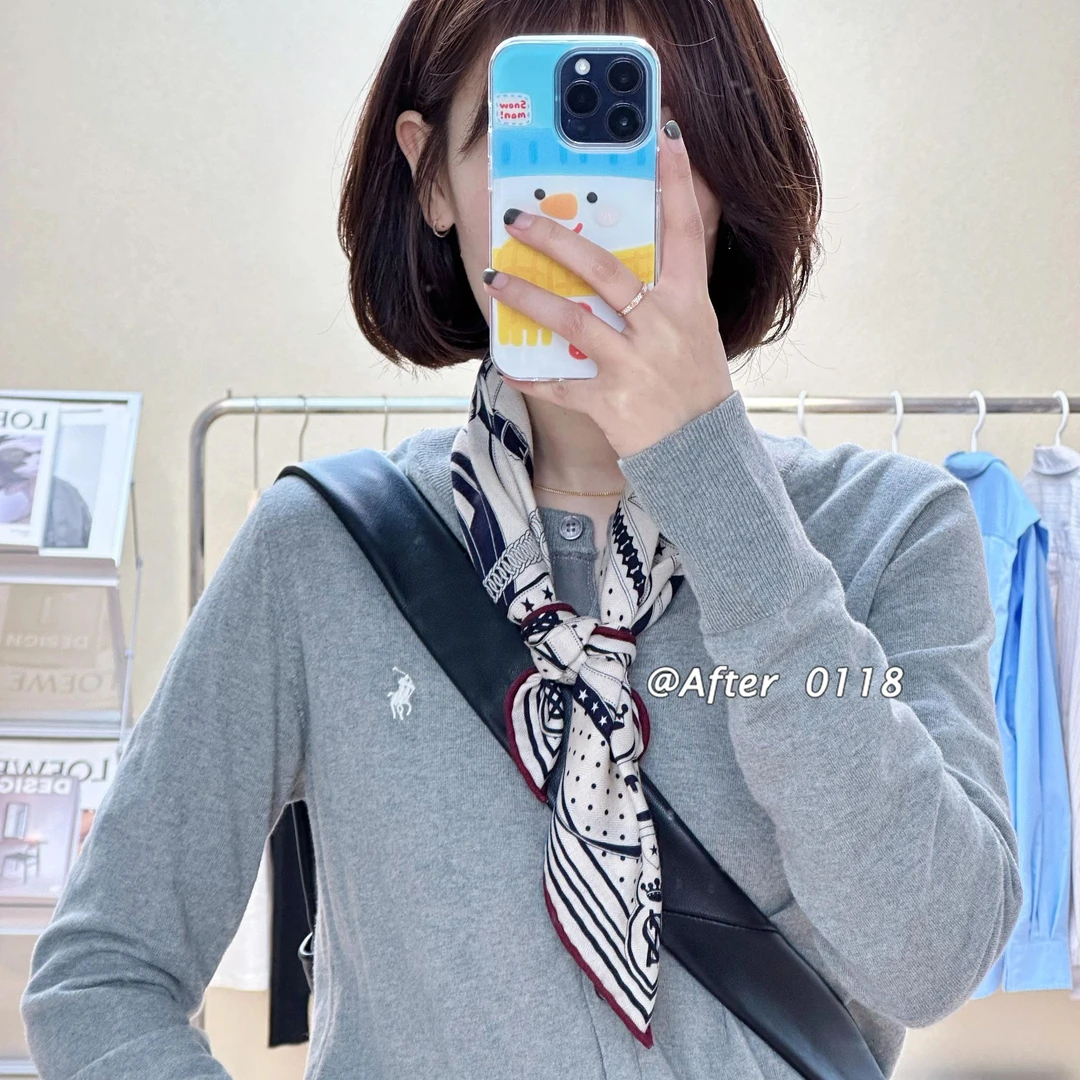 After【清晨漫步bandana】双面异色 真丝桑蚕丝绵羊毛丝巾围巾方巾