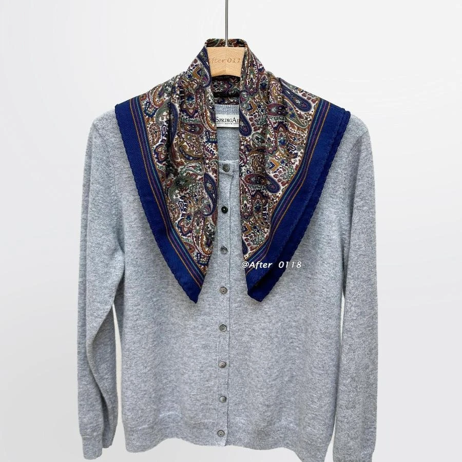 After 法式时尚淑女田园风秋冬佰搭复古高级感双面印花小方巾围巾